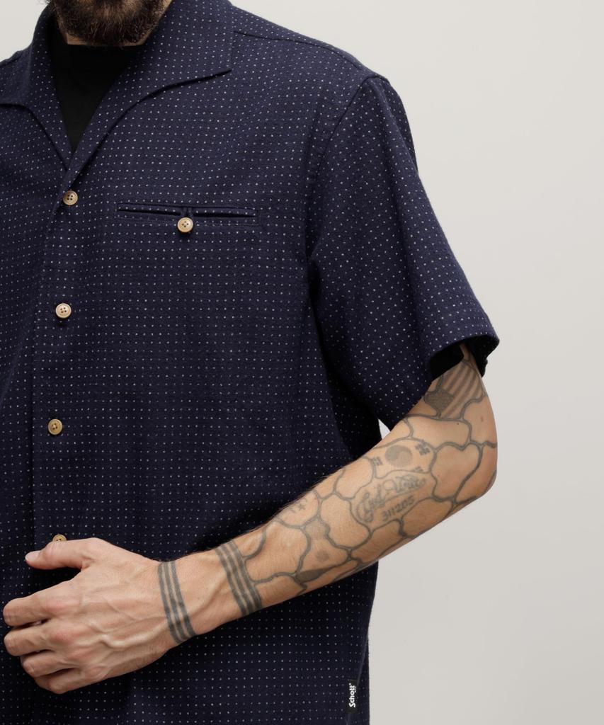 Schott NYC HV SHIRT "POLKA DOT" / Hemp Viscose Shirt "Polka Dot" / 782-4123015 Men's S 120 Navy