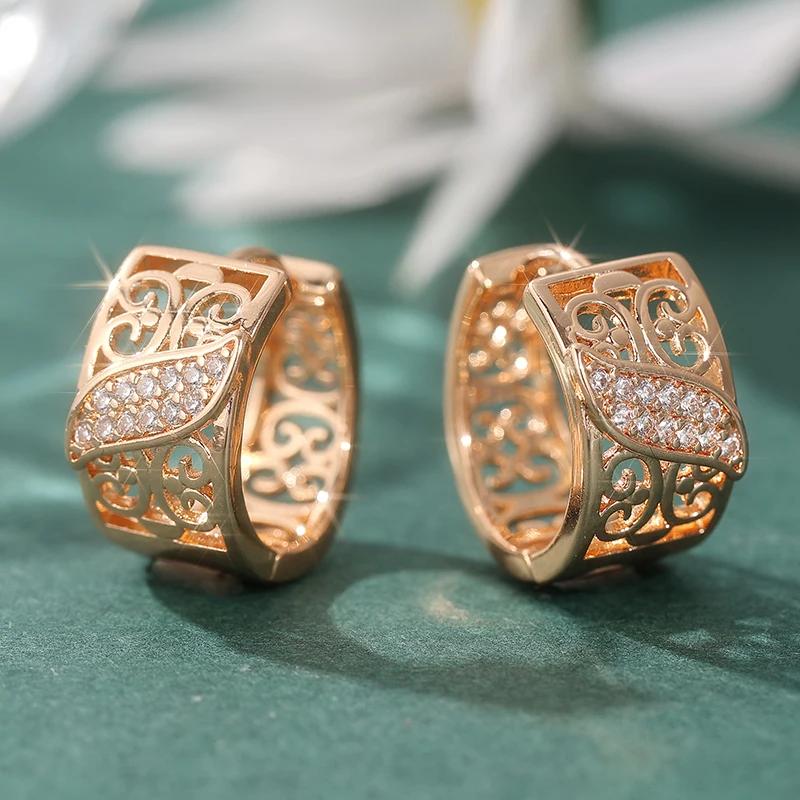 Luxury Synthetic Zircon Hand-carved Hollow Hoop Earrings for Women Elegant Exquisite Wedding Holiday Jewelry Accessories Crafts