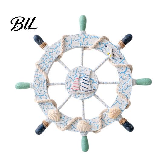 Gift For New Homeowners 11 Nautical Beach Wooden Ship Wheel Wall Art Coastal Style Boat Steering Marine Themed Decor Hanging Ornament with небесно-голубой