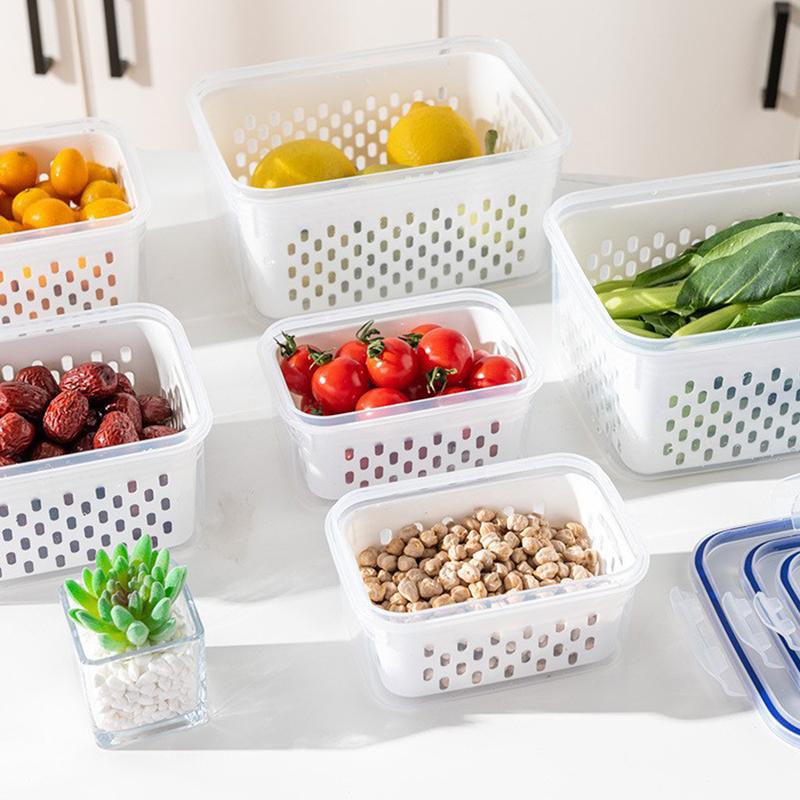 Refrigerator Preservation Storage Box Drain Basket Storage Containers Sealed Box Vegetable And Fruit Drain Box Organizer