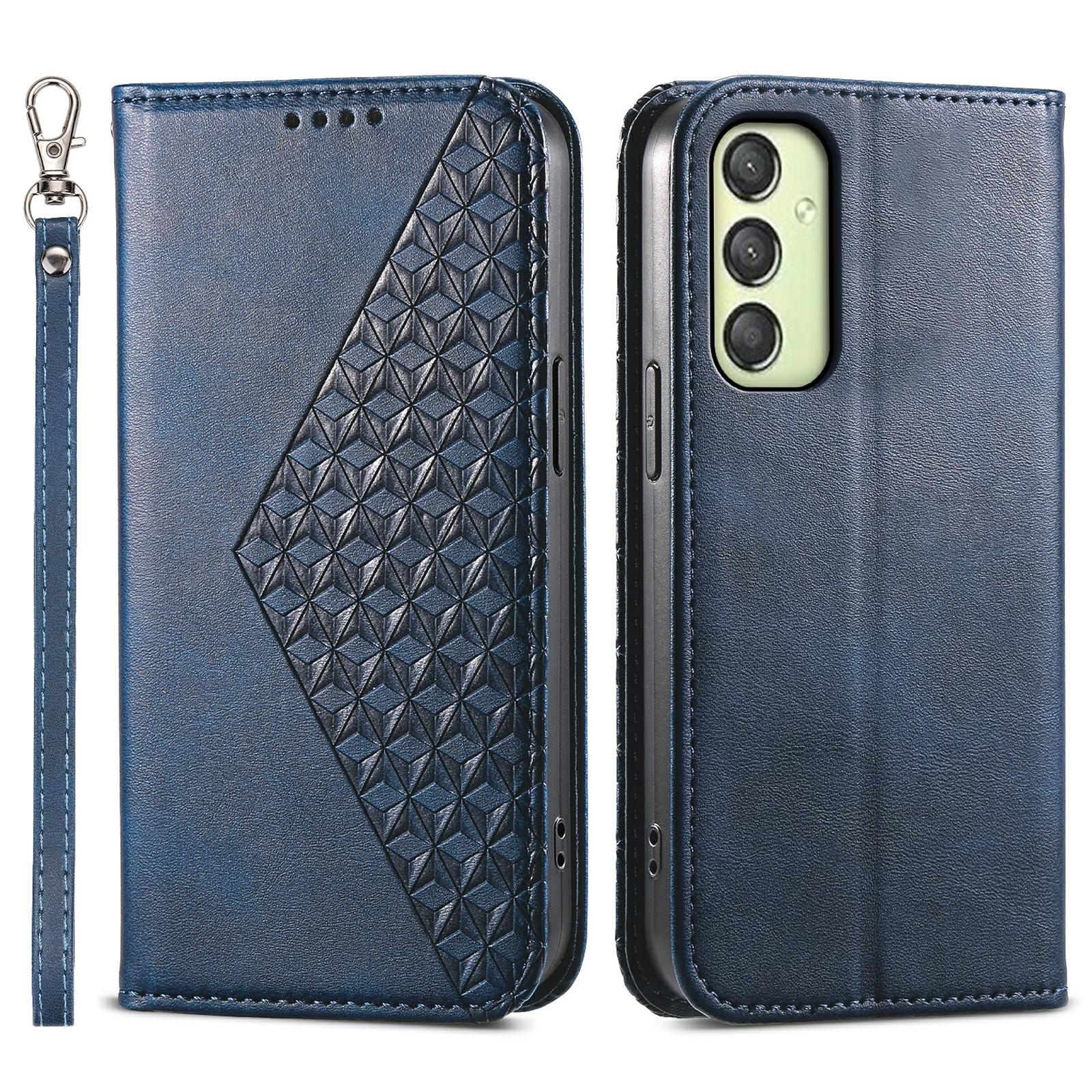 

For Samsung Galaxy A25 5G (Global) (161.0 x 76.5 x 8.3mm) Case Calf Texture Imprinted Rhombus Pattern Phone Cover Blue