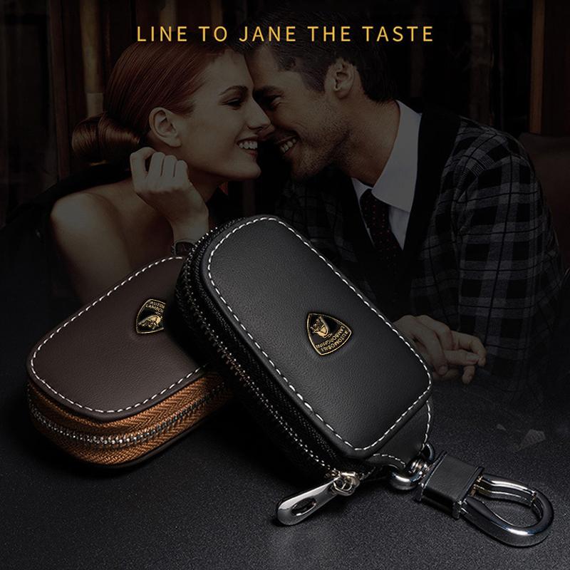 PU Leather Metal Logo Car Remote Key Case Keychain Protector Bag For Lamborghini LP570 LP610 Urus LP700 LP770 Gallardo Aventador