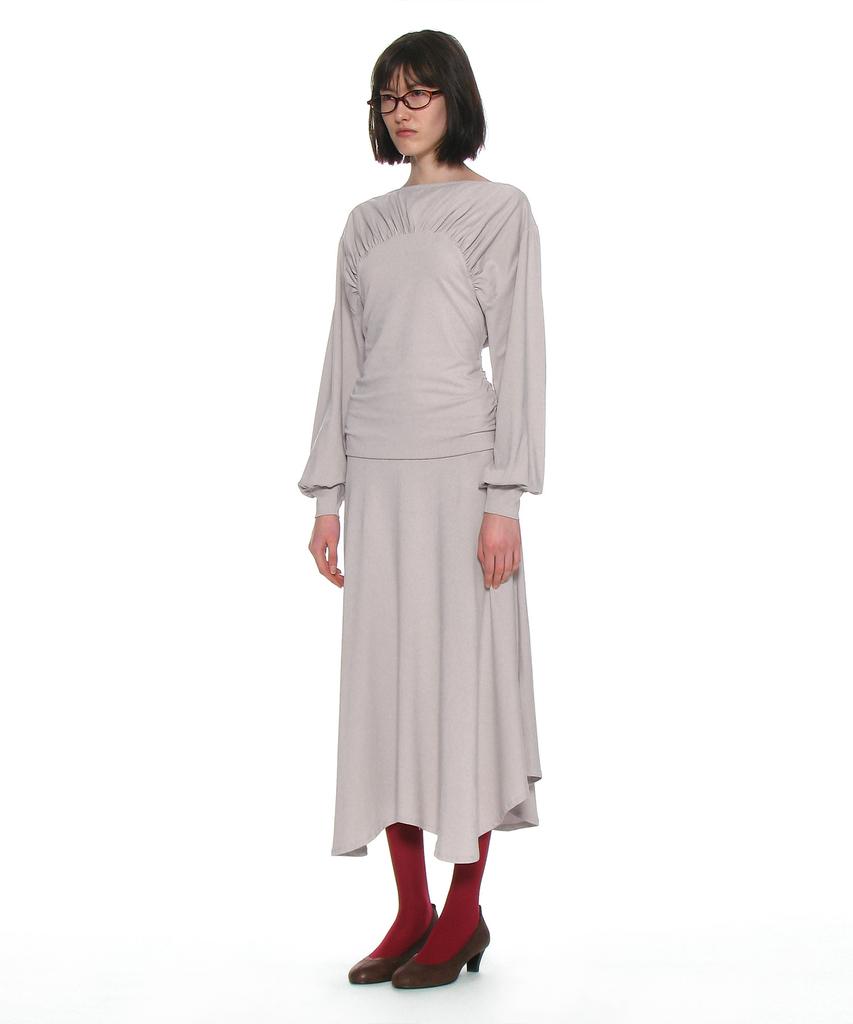 Partimento Woman Shirred Jersey Asymmetrical Dress_Stone