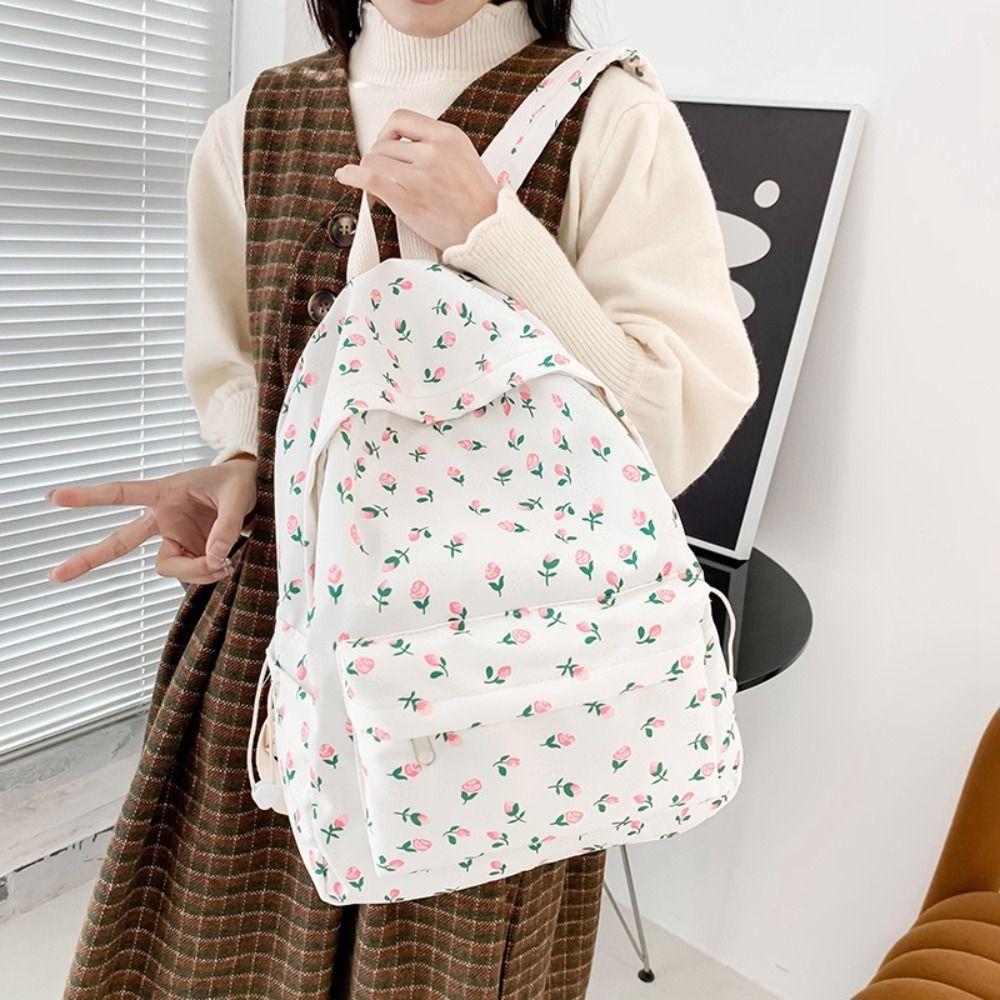 Aesthetic Floral School Bag Fashion Shoulder Bag Large Capacity Students Backpack Travel