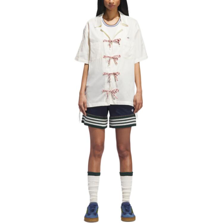 adidas Originals X Clot Collaboration Bowling Fashion Minimalist Versatile Short Sleeve Shirt Unisex Shirts Off-White JP1599