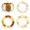 Salircon 4 Styles New Vintage Beige Coffee Resin Beaded Chain Bangle Bracelets Spliced Acrylic Bracelet for Women Ethnic Jewelry