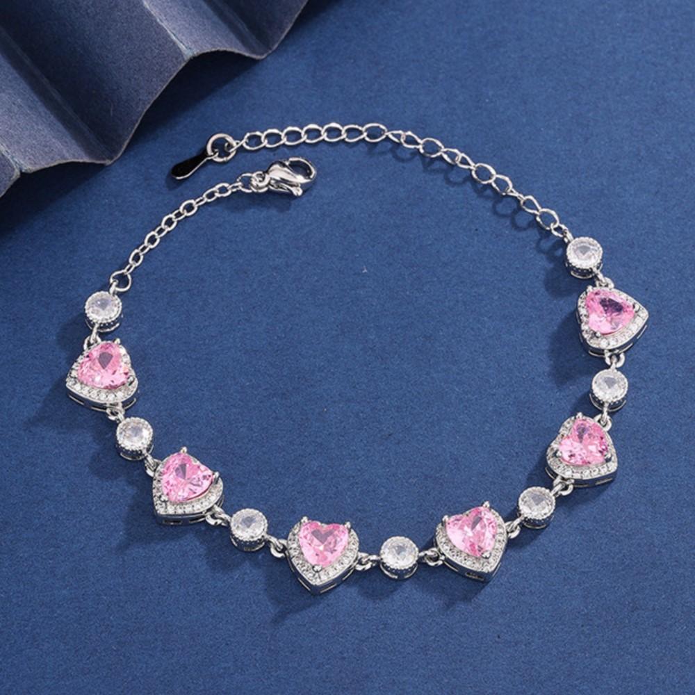 Light Cherry Pink Heart Pendant Jewelry Set for Women Elegant Necklace Bracelet Earrings Ring Wedding Jewelry Gift
