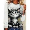 Two Cute Cat Patterns Graphic 3d Print T-Shirt Women's Long Sleeve T-shirt Women Clothing Top Fashion Casual Oversized Tops Tees