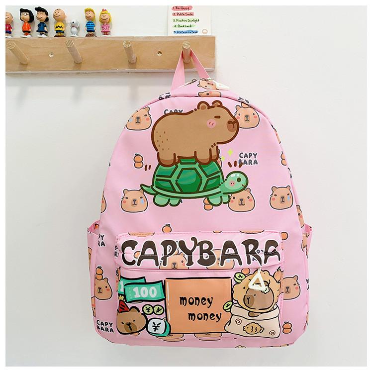 Adorable Print Capybara Children Backpack Spacious Lightweight For School Use