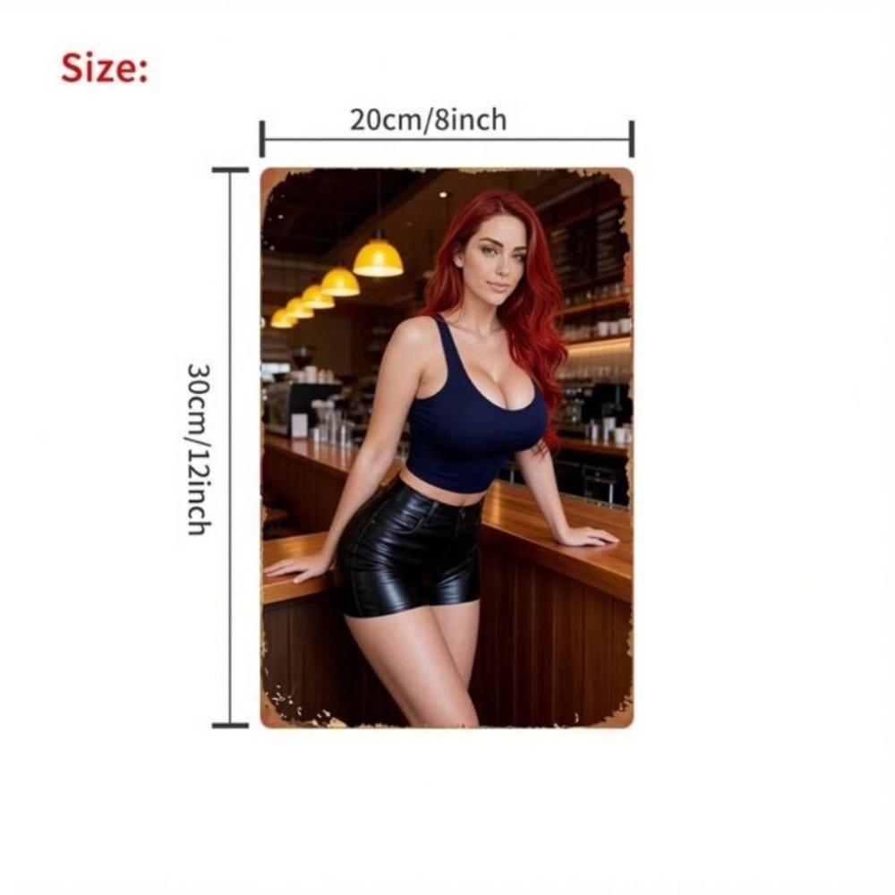 Vintage Redhead Beauty Metal Wall Sign for Pub Bar