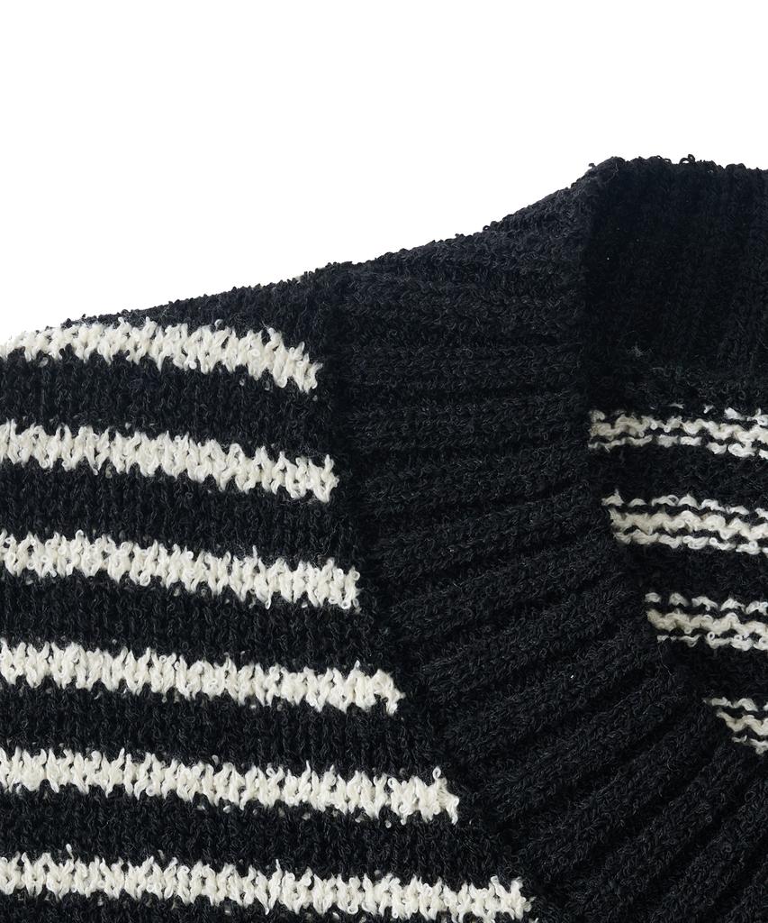 ANALOG MOOD Marine Stripe Round Short Sleeve Knit (Black)