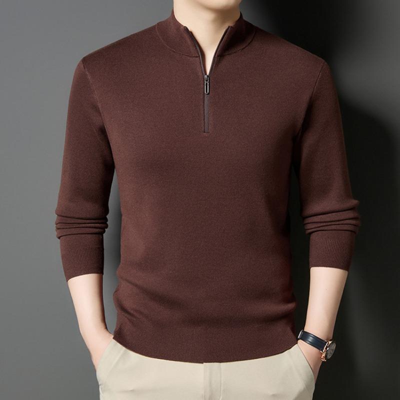 Men Half High Collar Zipper Warm Knitted Pullover Sweater