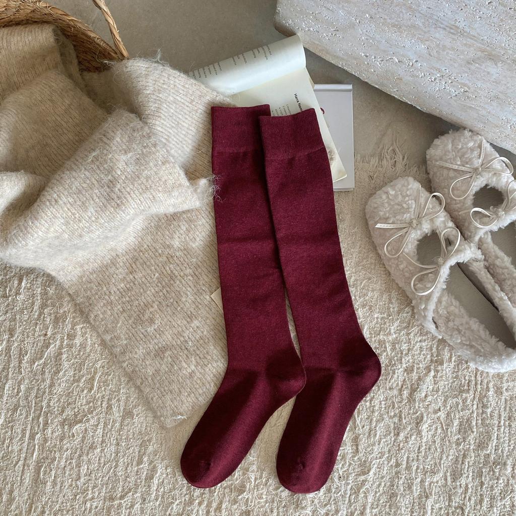 Pressure Calf Socks Women'S Autumn And Winter Warm Solid Color Cotton Socks Japanese Plastic Beautiful Legs Thin Double Needle Long Tube Knee Socks