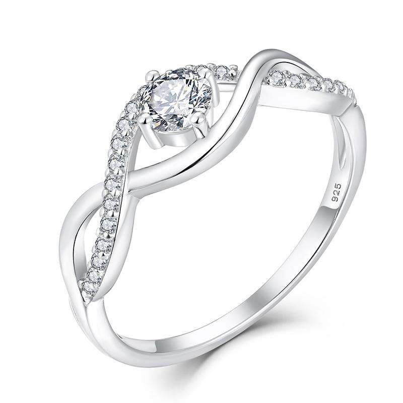 925 Sterling Silver Infinity Twist Engagement Ring Round Four Prong Setting Pave Promise Wedding Finger Ring Women Fine Jewelry