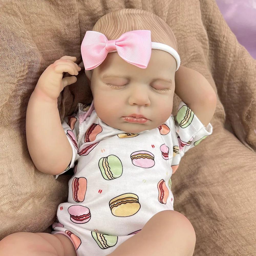 48cm Full Vinyl/Cloth Body Optional Reborn Dolls LouLou Cute Lifelike Closed Eyes Sleeping Simulation Doll Hand Painted Hair Rebirth Doll for Kid Gift