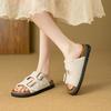 2025 spring and summer new sandals fashion one-word sandals buckle rough edge upper wear beach casual slippers women