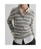 Collared Neck Striped Pullover Gray