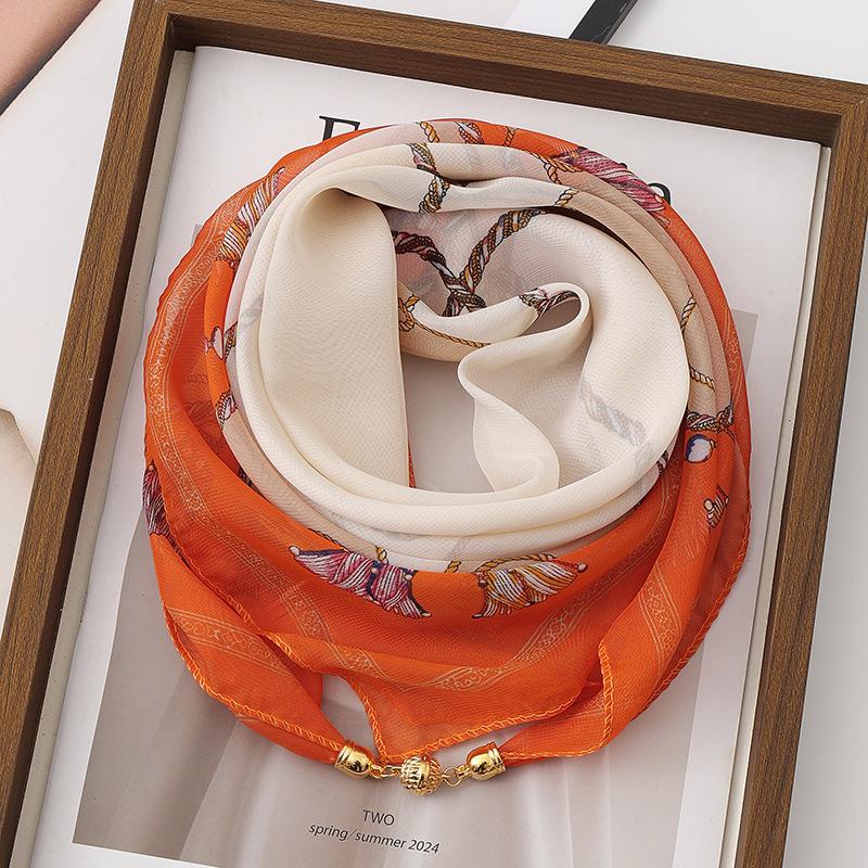 

Ladies Scarves with Magnetic Suction Buttons Printed Scarves Women s Temperament Triangular Scarves 63*63cm