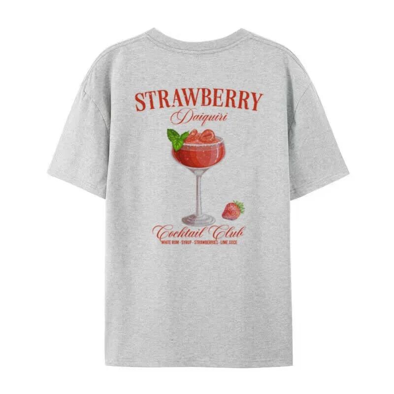 Strawberry Daiquiri T Shirt Women Vintage Aesthetic Cocktail Tshirt Cute Alcohol Drinking Shirt Summer Streetwear Tops Oversized S