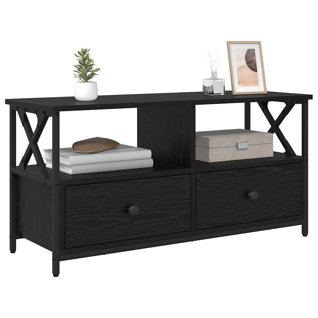 TV Stand with Drawers Black Oak Effect 90 x 33 x 45 cm