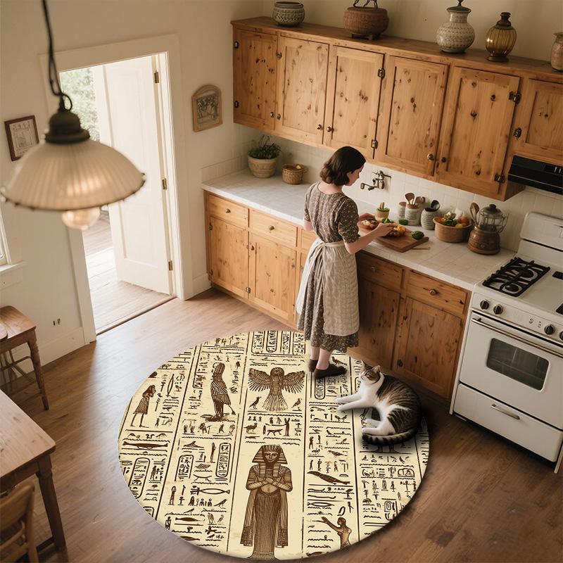Ancient Egyptian Gods,Round Area Rug,Carpet Rug for Living Room Bedroom Sofa Playroom Decor,Non-slip Floor Mat