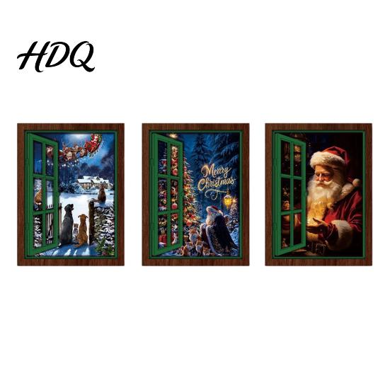 Christmas Fridge Magnet 3Pcs Light-up Window Magnet Wooden Fake Refrigerator Magnets with LED Light Magnetic Decoration for Holiday Party