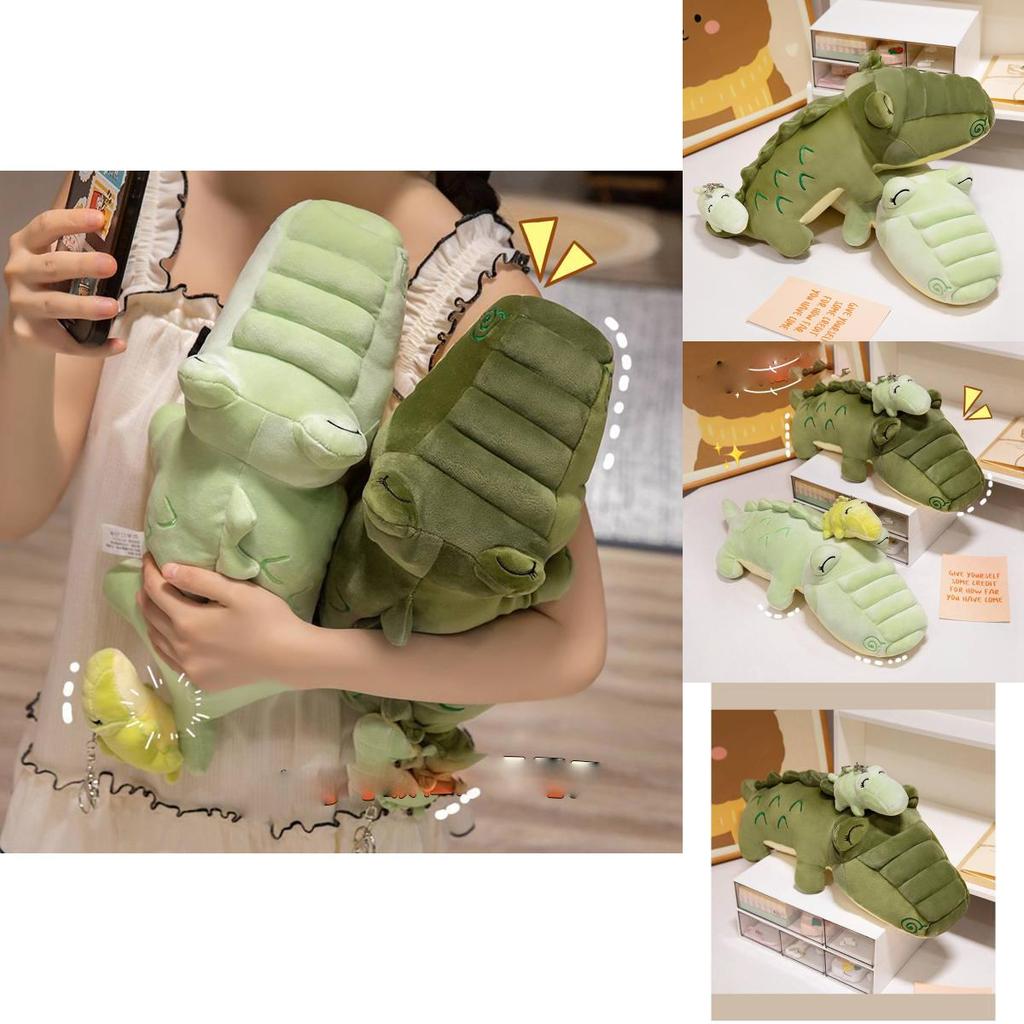 Adorável Almofada de Pelúcia Jacaré Mãe e Bebê com Pelúcia Curta Macia para Crianças