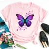 Unisexs Colorful Butterfly Petal Print Tshirt Short Sleeve Round Neck Cute Graphic Tee Shirts Female Tops Clothes