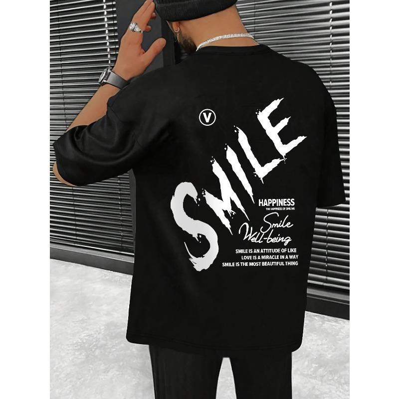 

Черная мужская повседневная футболка большого размера - Удобный свободный крой, круглый вырез, идеально подходит для повседневной носки, модный уличный стиль S чёрный