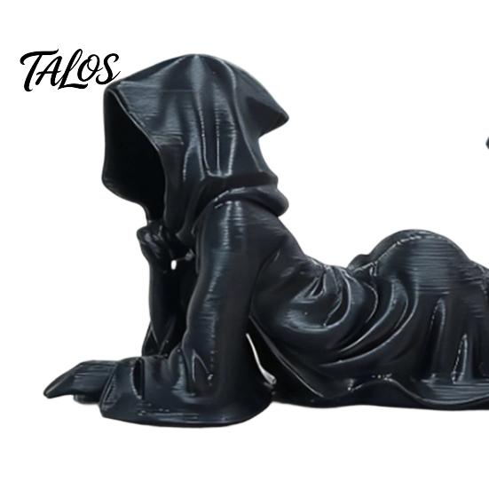 Figurina Decorativa da Esposizione, Figura di Dama con Cappuccio Sdraiata, Falciatore, Scultura Dark Fantasy Gotica Stampata in 3D, Elegante Ornamento da Scrivania, Donna con Veste Nera