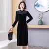Spring 2026 Velvet Patchwork Qipao: Long-Sleeved Midi Dress for Middle-Aged & Elderly Women