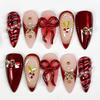 24 Stuks Zwarte Lange Kunstnagels met Amandelkop Design Kattenoog Zilveren Streep Patroon Press-on Nepnagels Draagbare Nageltips