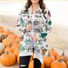 Women's Fashion Casual Halloween Printed Mid-Length Irregular Hem Cardigan Jacket