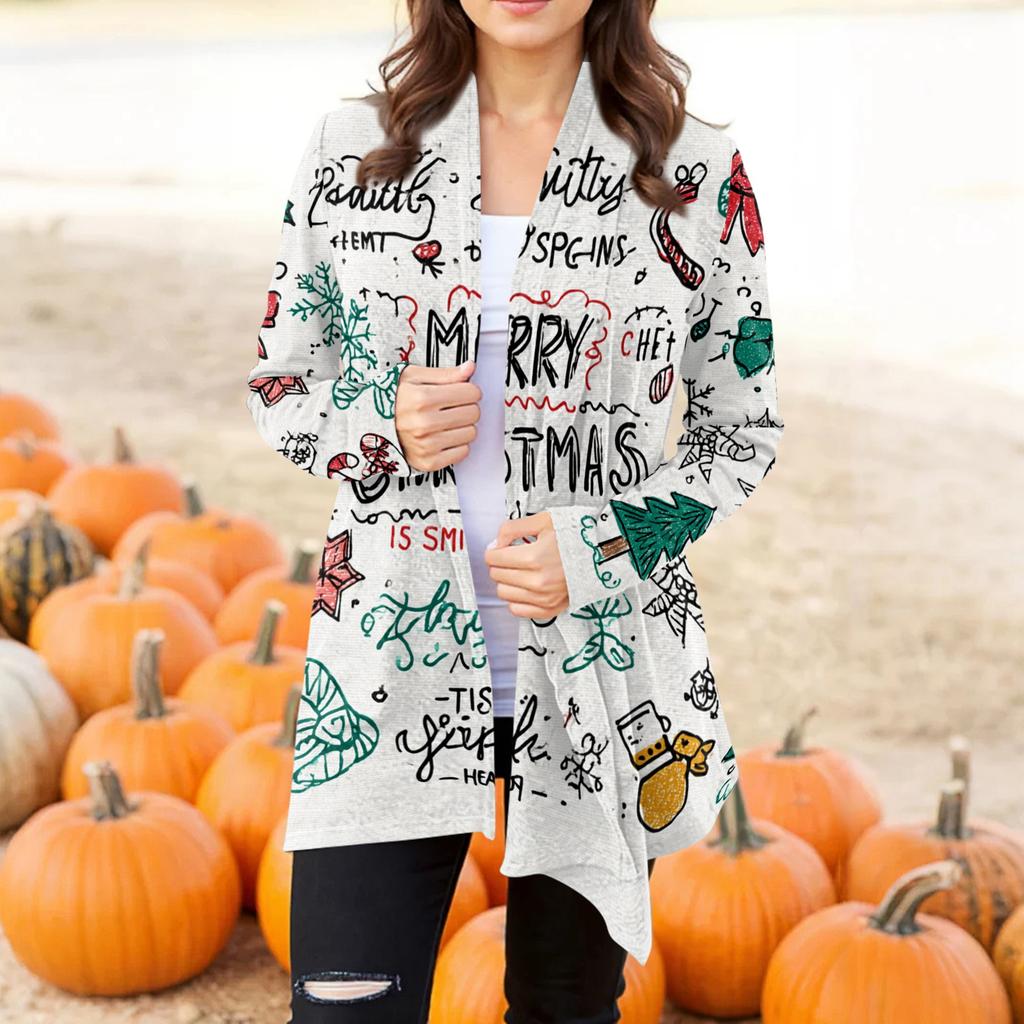 Women's Fashion Casual Halloween Printed Mid-Length Irregular Hem Cardigan Jacket