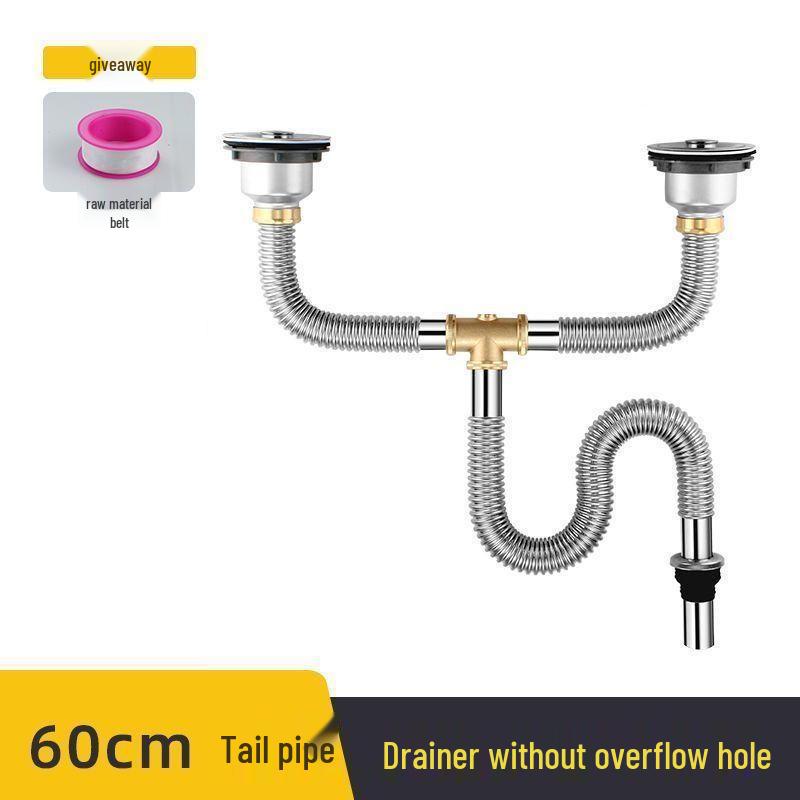 Stainless Steel Double Bowl Kitchen Sink Drain Pipe Set with Anti-odor Feature