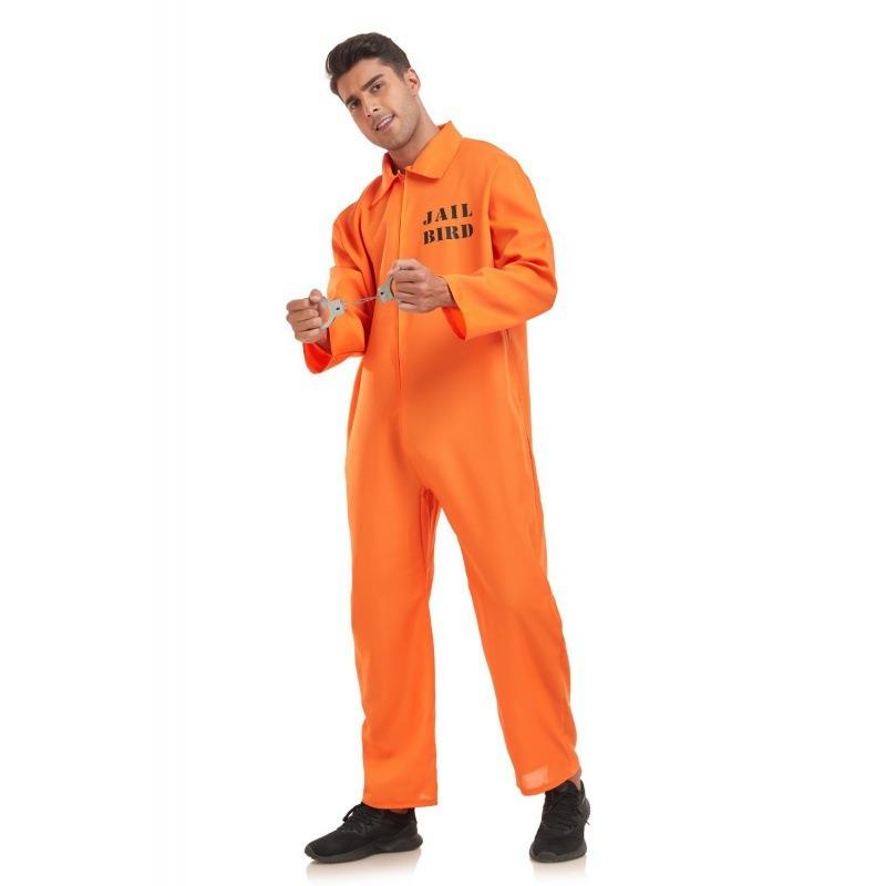 Halloween Men's Adult Orange Prisoner Party Costume Onesie Uniform Suit Firefighter Suit