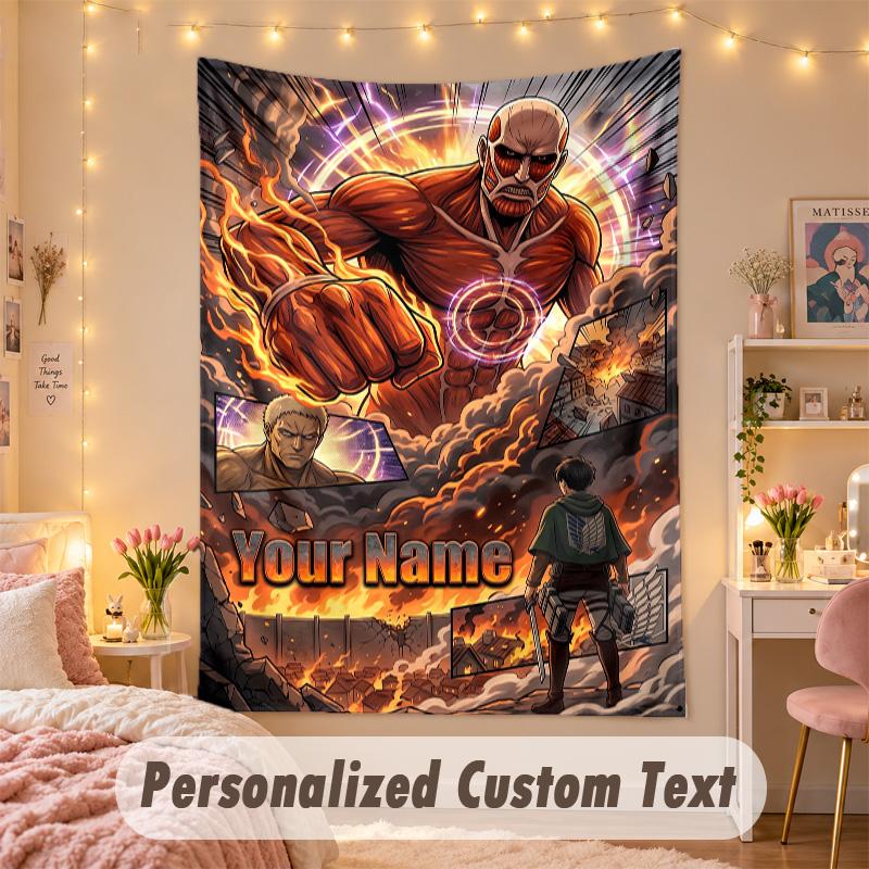 Custom Personalized Tapestry,Attack on Titan Print Custom Name Text Wall Art Hanging for Bedroom