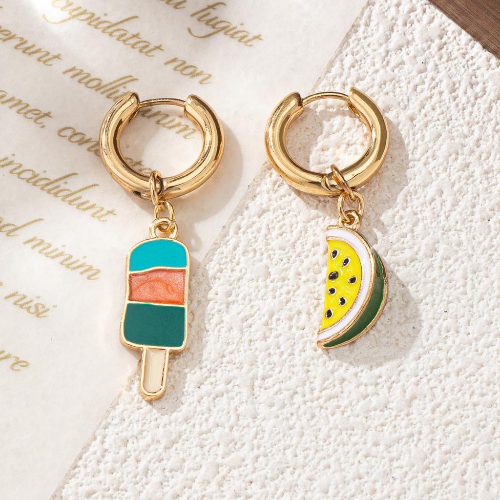 ZA hand-painted color dripping watermelon ice cream sausage fried egg shape earrings simple exquisite sweet ears
