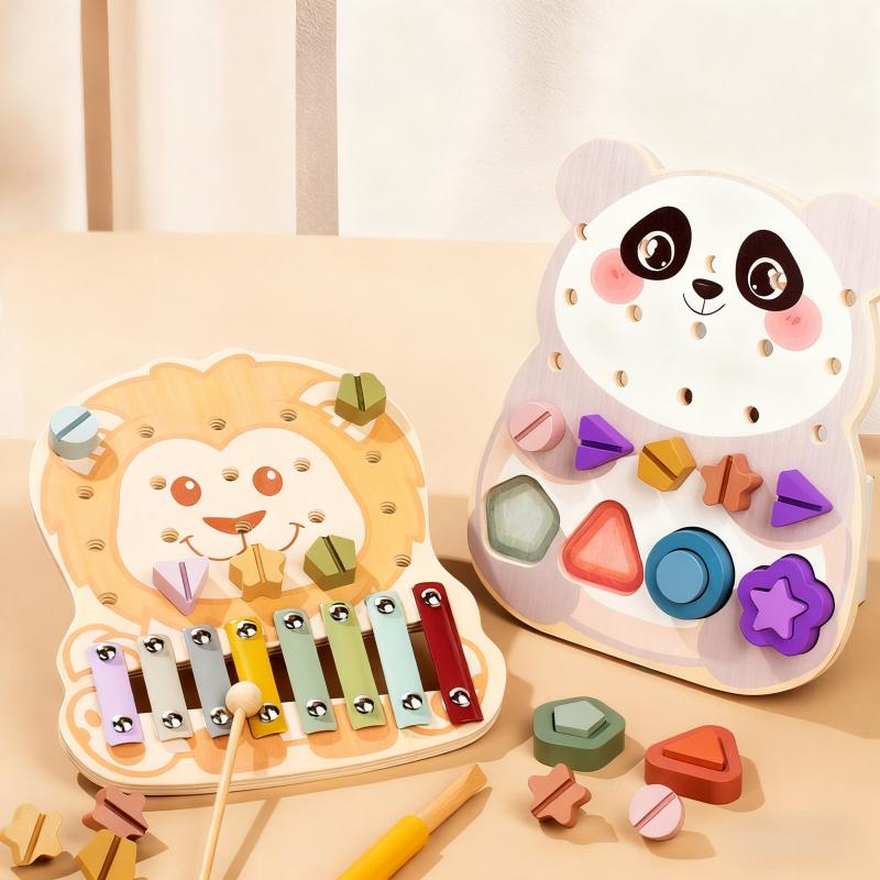 Giocattoli Educativi Precoci per Bambini Viti Montessori Animale Legno Xilofono Strumento Musicale Giocattolo Sensoriale Busy Board Bambino Piccolo Natale