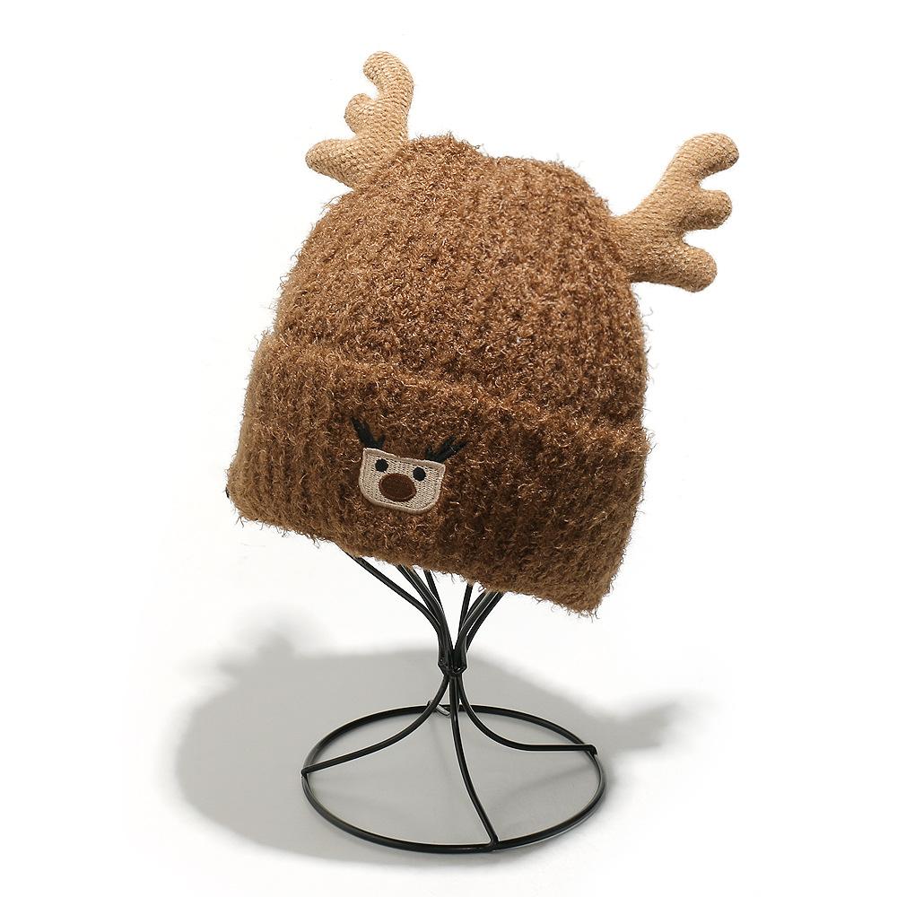 2025 autumn and winter new wool hat cartoon cute elk horn warm thickened knitted hat Christmas hat women