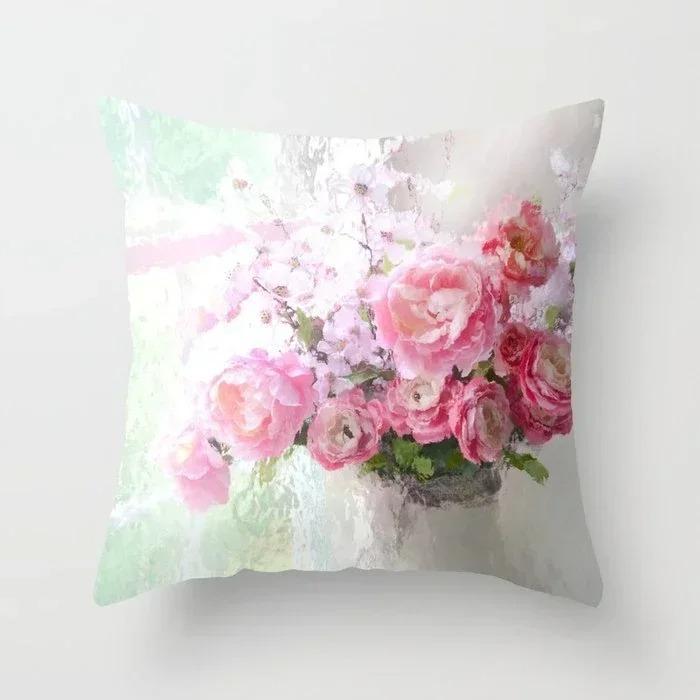 Home Decor Pink Roses and Love Pattern Pillow Cover Pattern Cushion Cover Suitable for Sofa Bedroom Car Pillow Cover