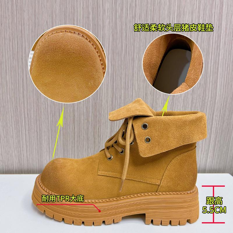 Leather Martin Boots Women's 2025 Winter New Thick Heel Versatile Big Yellow Boots Women's Platform Short Boots Casual Two Wear Women's Boots