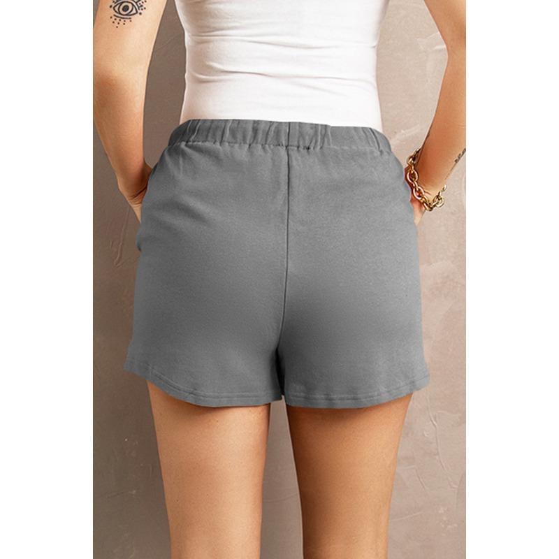 Women Solid Color High Waist Loose Straight Drawstring Casual Summer Shorts