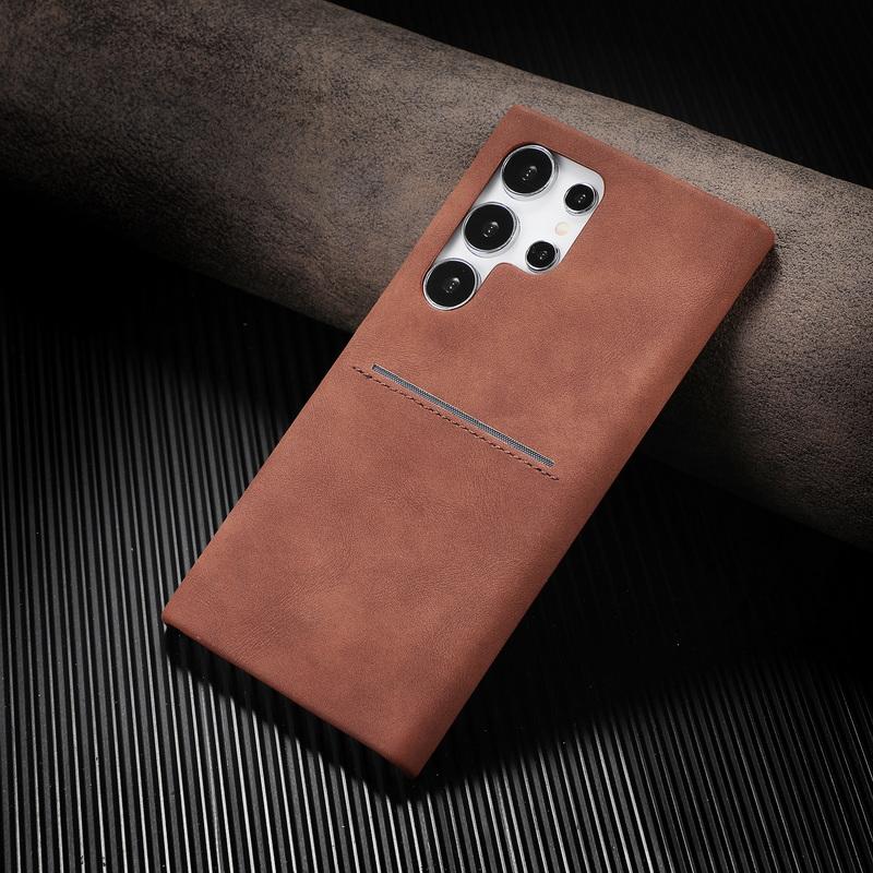 

Сплошной цвет винтажный кожаный чехол для карточек для телефона для iPhone 15 Pro Max 14 Plus 13 12 Pro Samsung S24 S23 Ультра противоударный защитный чехол для объектива Мягкий чехол Samsung S23 Ultra коричневый