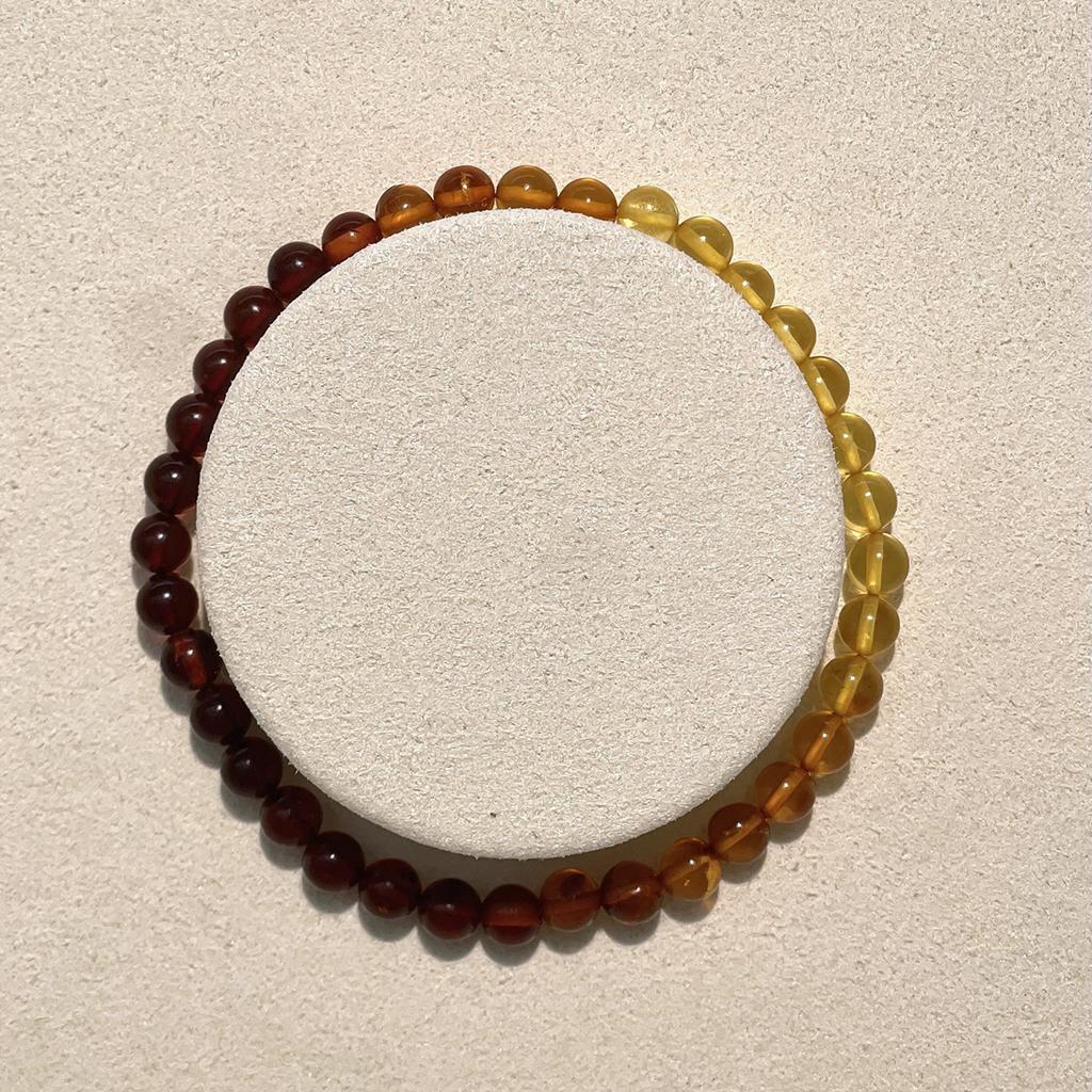 Natural Gradient Amber Round Bead Bracelet 5.3×5.3mm 18cm, Mixed Blood Amber & Golden Amber Elastic Stack Bracelet