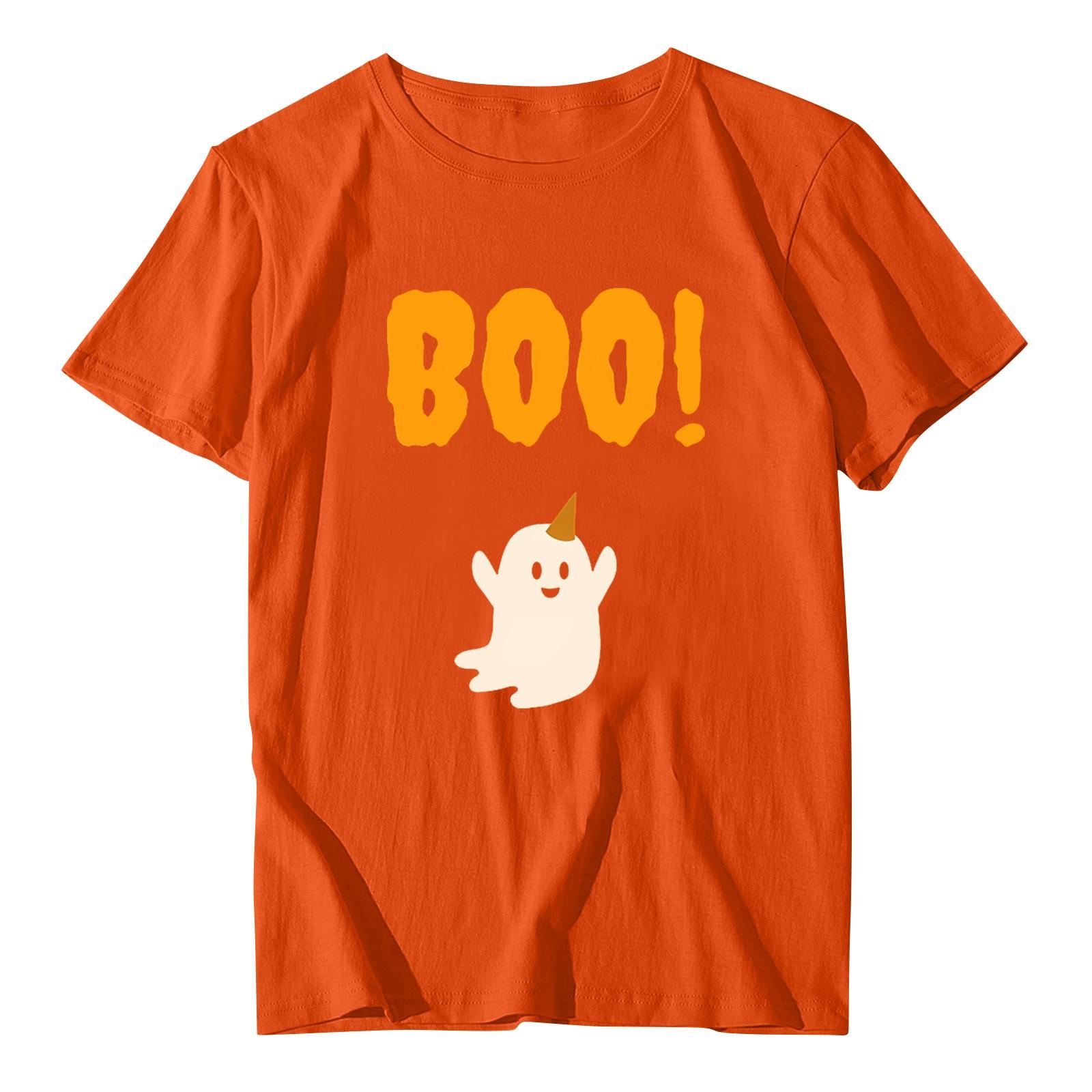 

Женская свободная повседневная футболка с круглым вырезом и коротким рукавом с принтом Хэллоуина S оранжевый