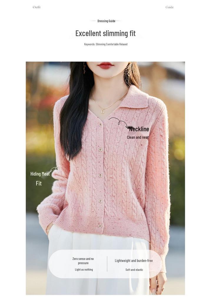 Women's Chic V-Neck Heathered Wool Cardigan - 2025 Spring/Autumn Fashionable Knit Sweater