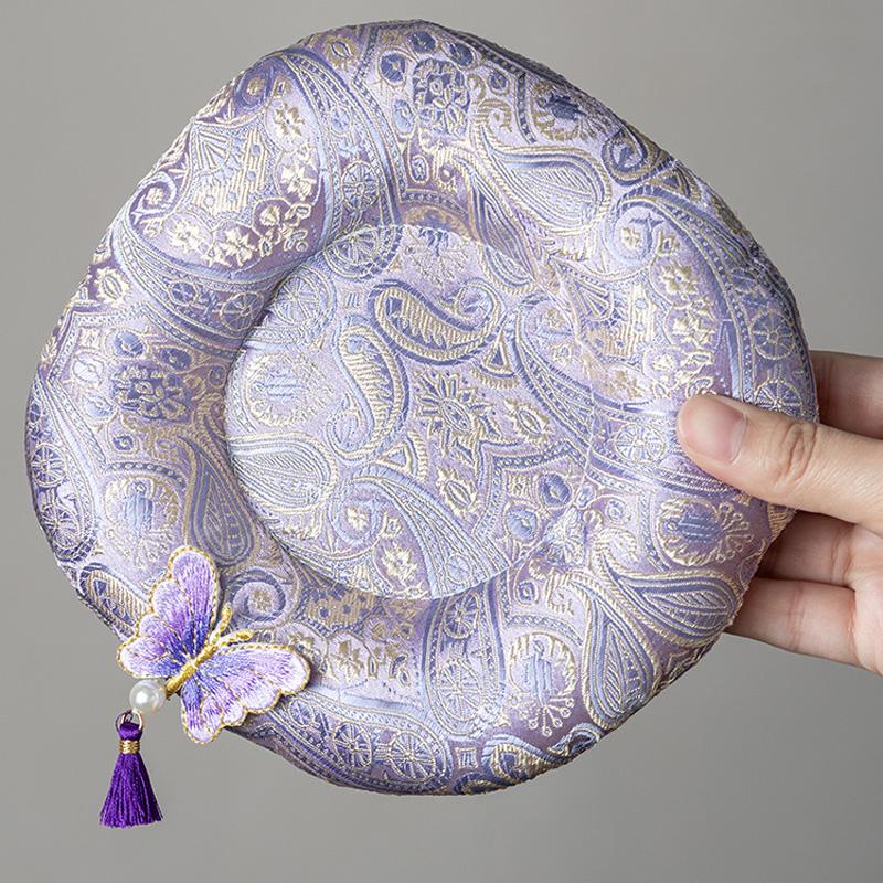 1PC Tea Ceremony Mat Decorative Table Mat 3D Butterfly Chinese Style Teapot Mat Heat-Resistant Fabric Coaster Round with Tassels