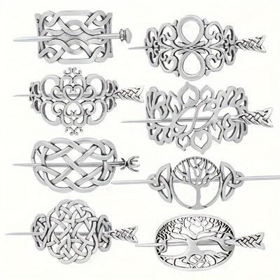 Pinzas Metálicas Plateadas Vintage Nudo Celta Palillos para el Cabello Set de Accesorios para el Cabello Estilo Vikingo