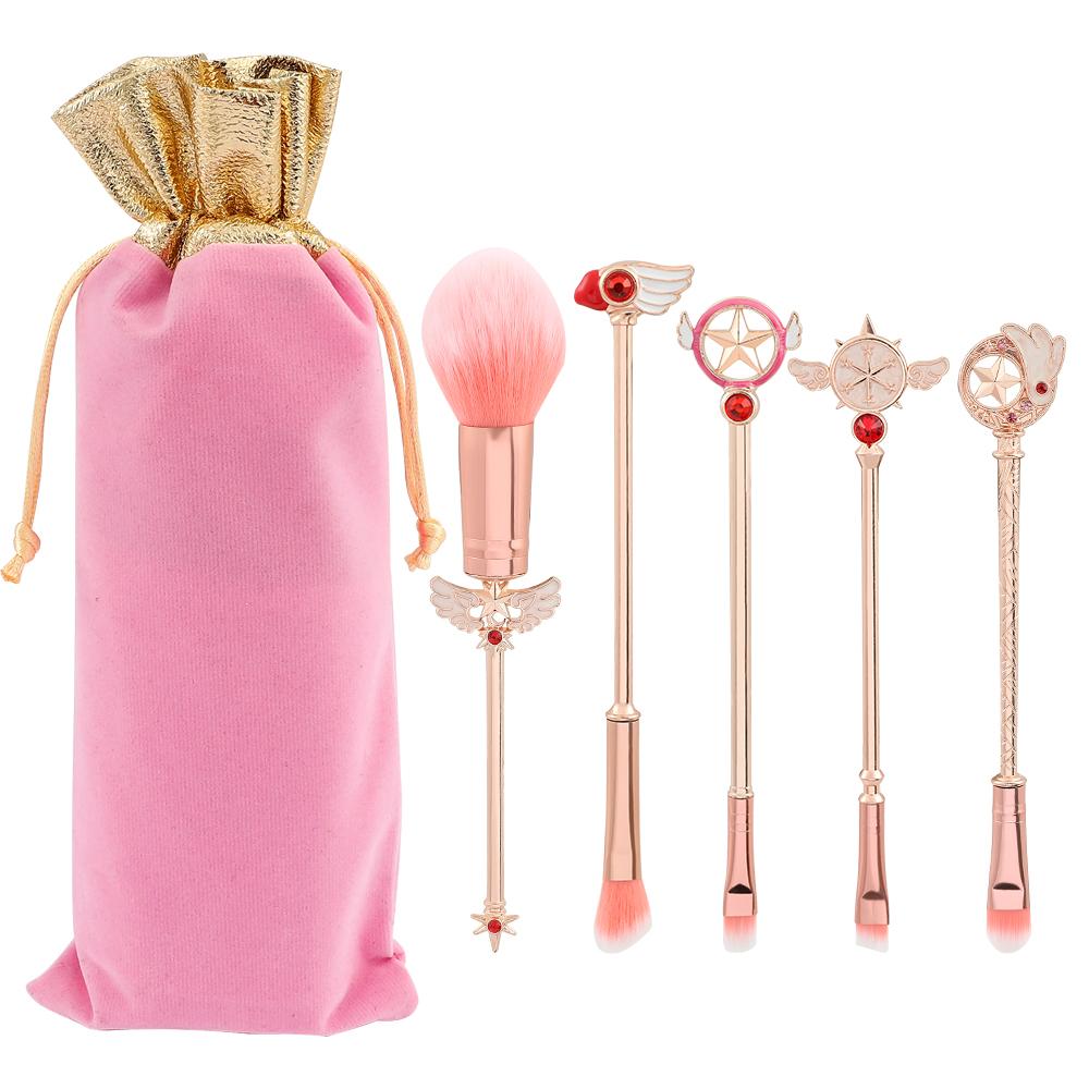 

5pcs Metal Handle Soft Fluffy Makeup Brush Set Anime Card Captor Sakura Cosmetics Powder Brush Pink Eyeshadow Eyebrow Brush